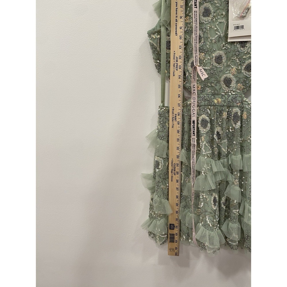 Mac Duggal 35101 Dress Seafoam Green Floral Mini Cutout Waist Sequin Beaded SZ 6 - Picture 12 of 12